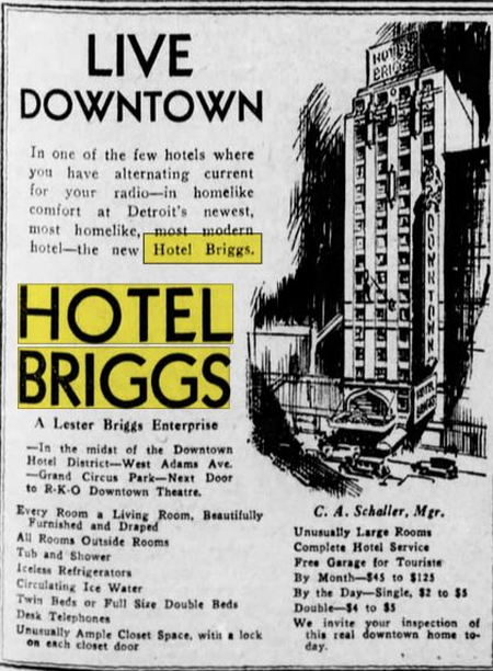Hotel Briggs - Oct 1931 Ad